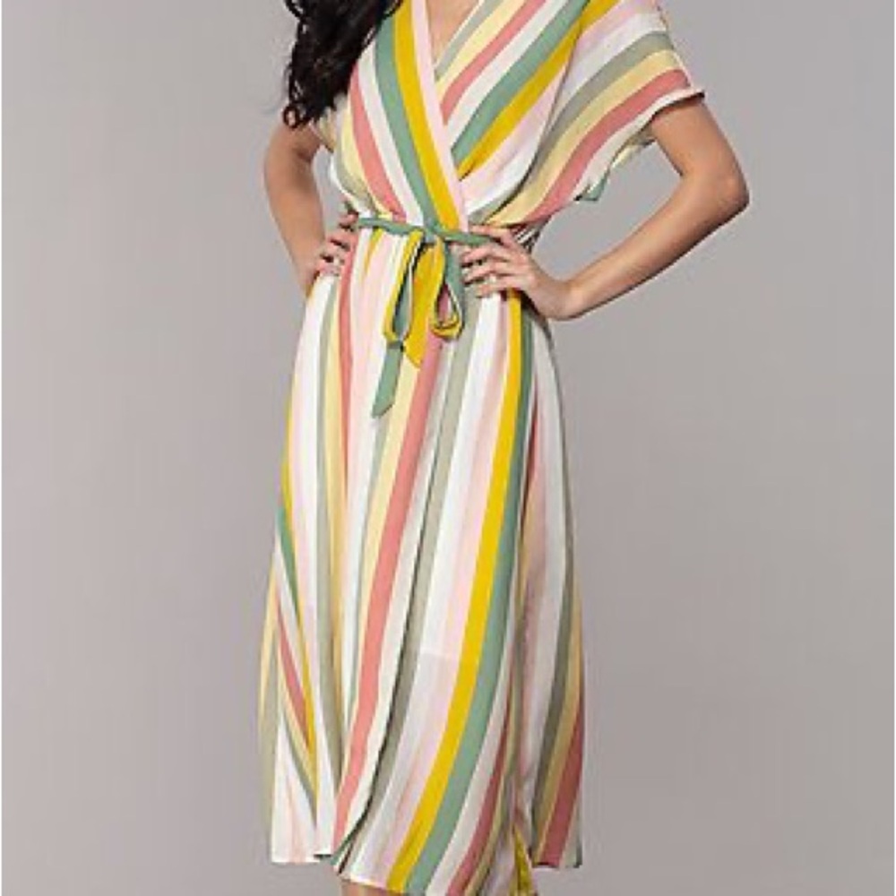 Multicolor Striped Wrap Dress